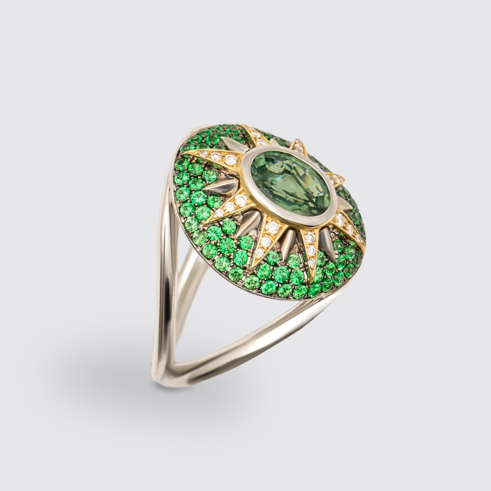 Crush Nova Ring - Green Sapphire & Tsavorites