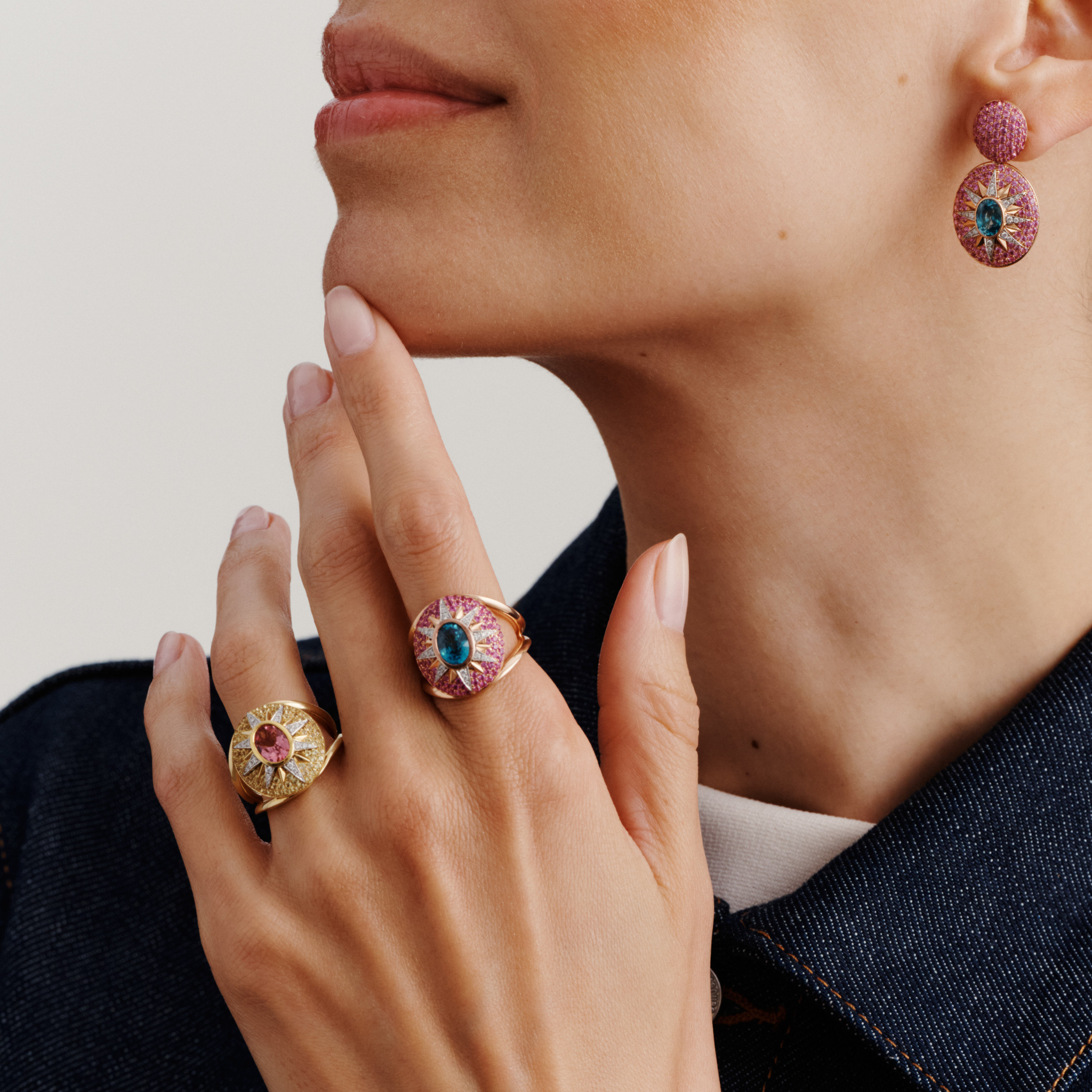 Crush Nova Earrings - Blue Zircon & Pink Sapphires