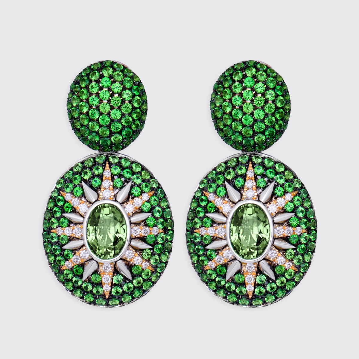 Crush Nova Earrings - Green Sapphire & Tsavorites