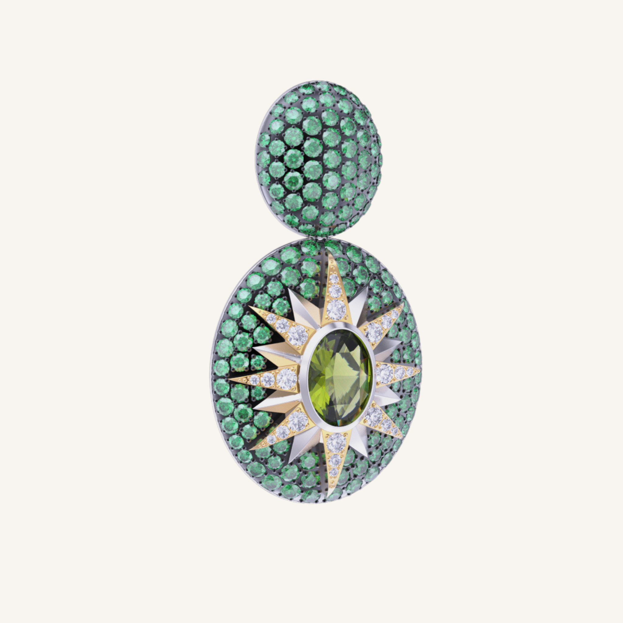 Crush Nova Single Earring - Green Sapphire & Tsavorites