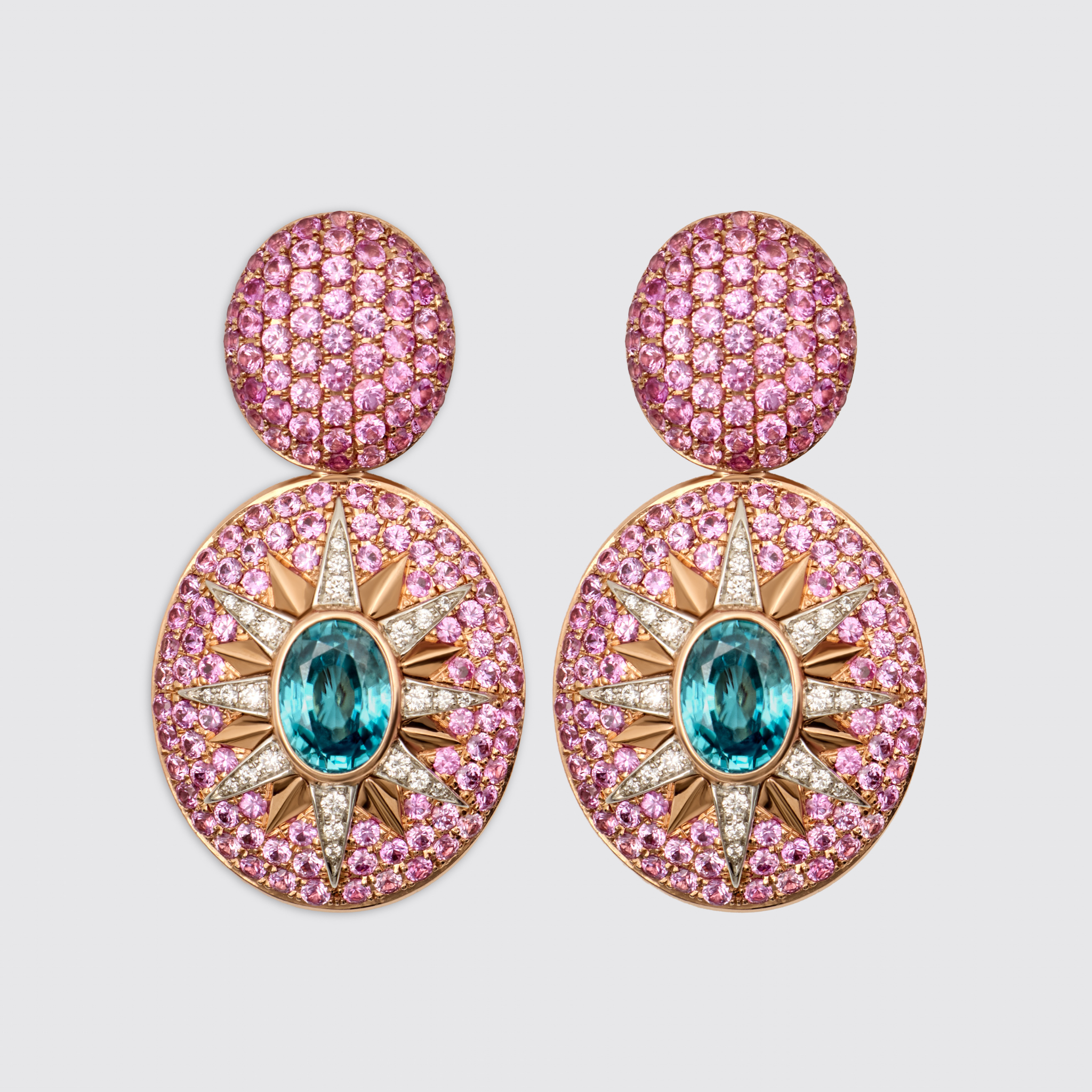 Crush Nova Earrings - Blue Zircon & Pink Sapphires