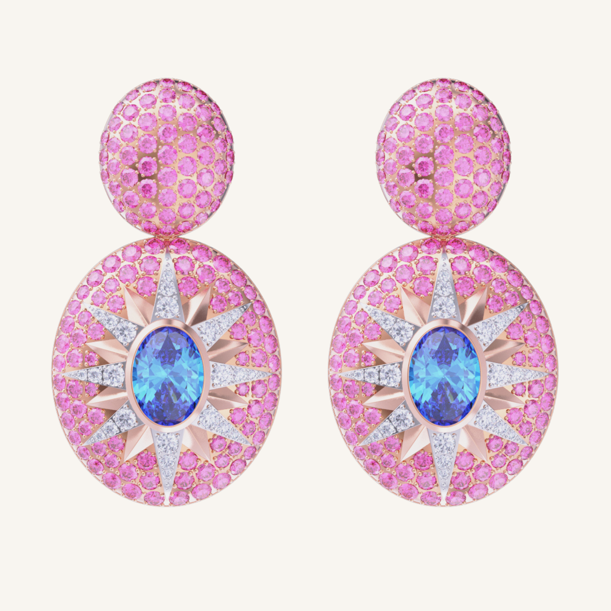 Crush Nova Earrings - Blue Zircon & Pink Sapphires