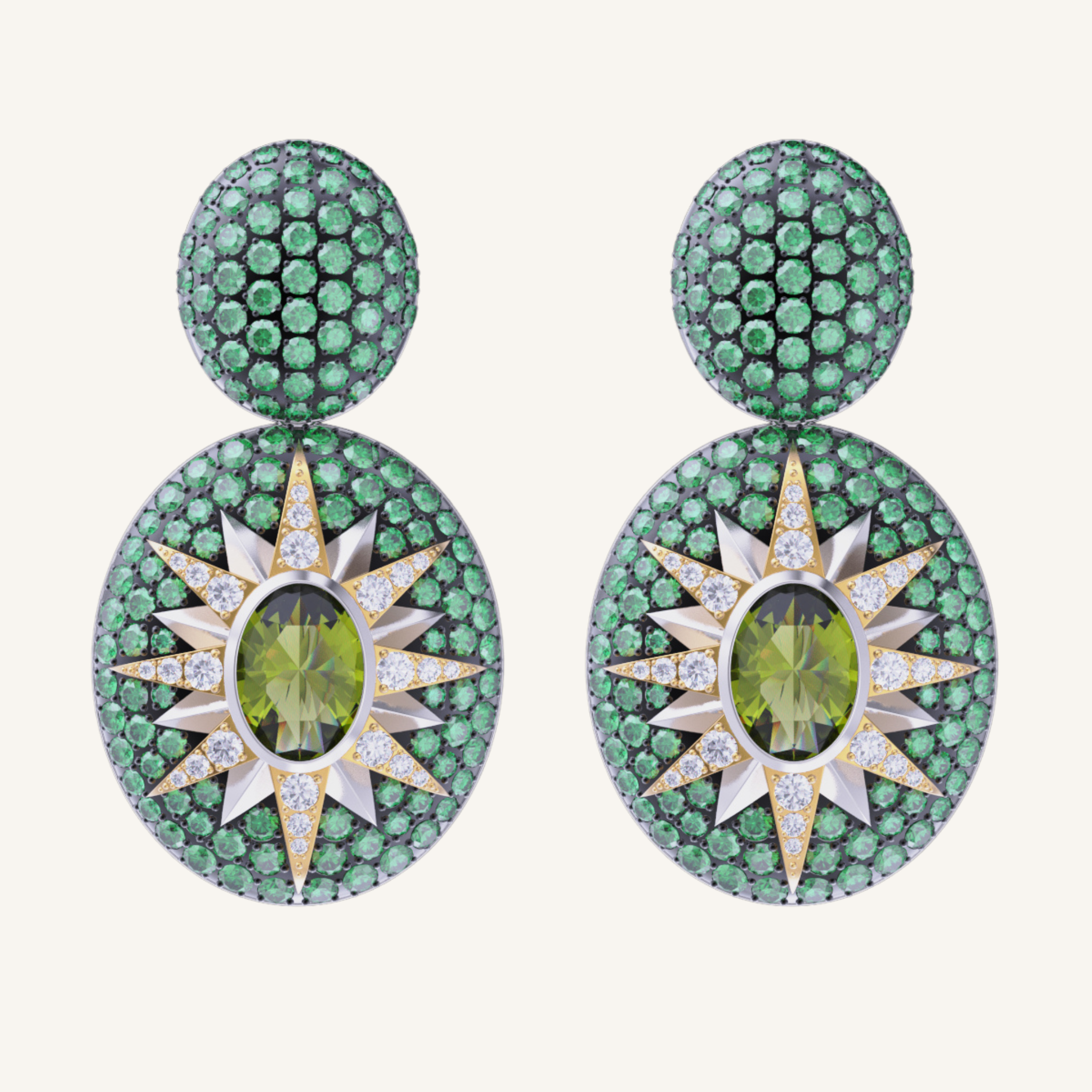 Crush Nova Earrings - Green Sapphire & Tsavorites