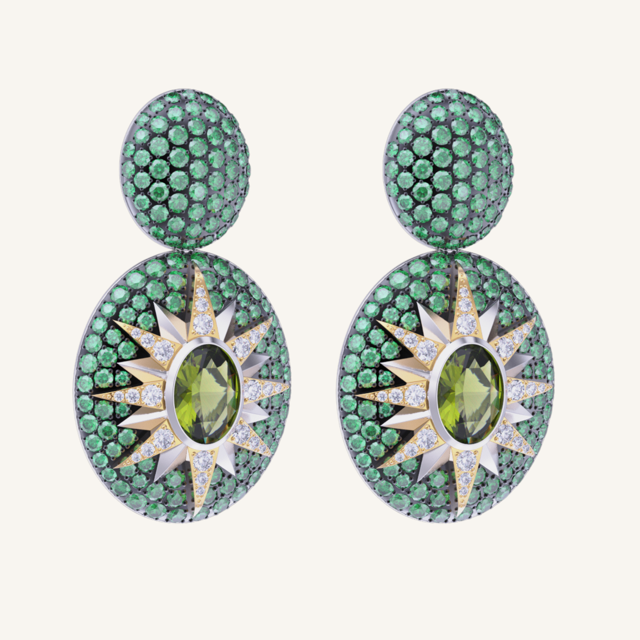 Crush Nova Earrings - Green Sapphire & Tsavorites