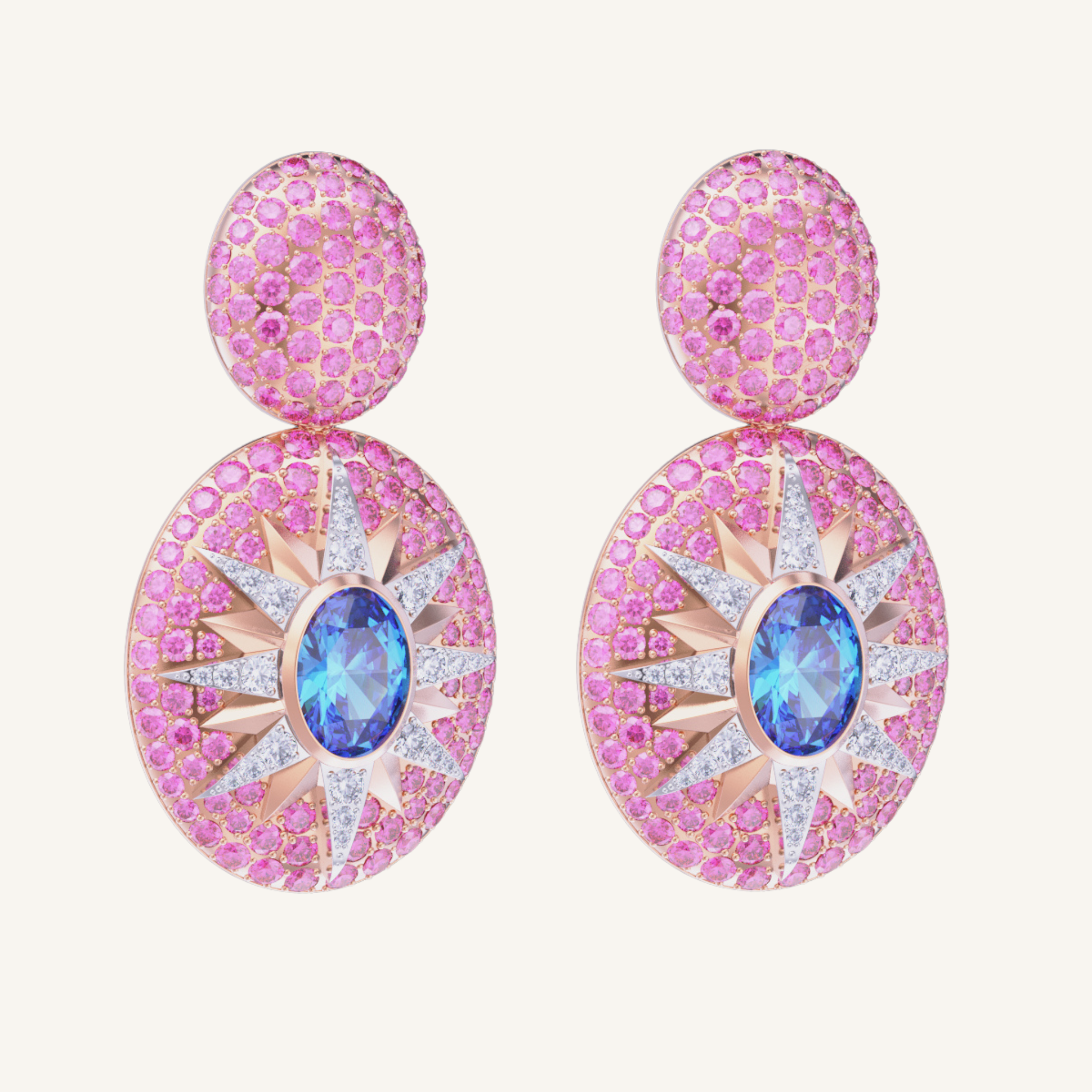 Crush Nova Earrings - Blue Zircon & Pink Sapphires