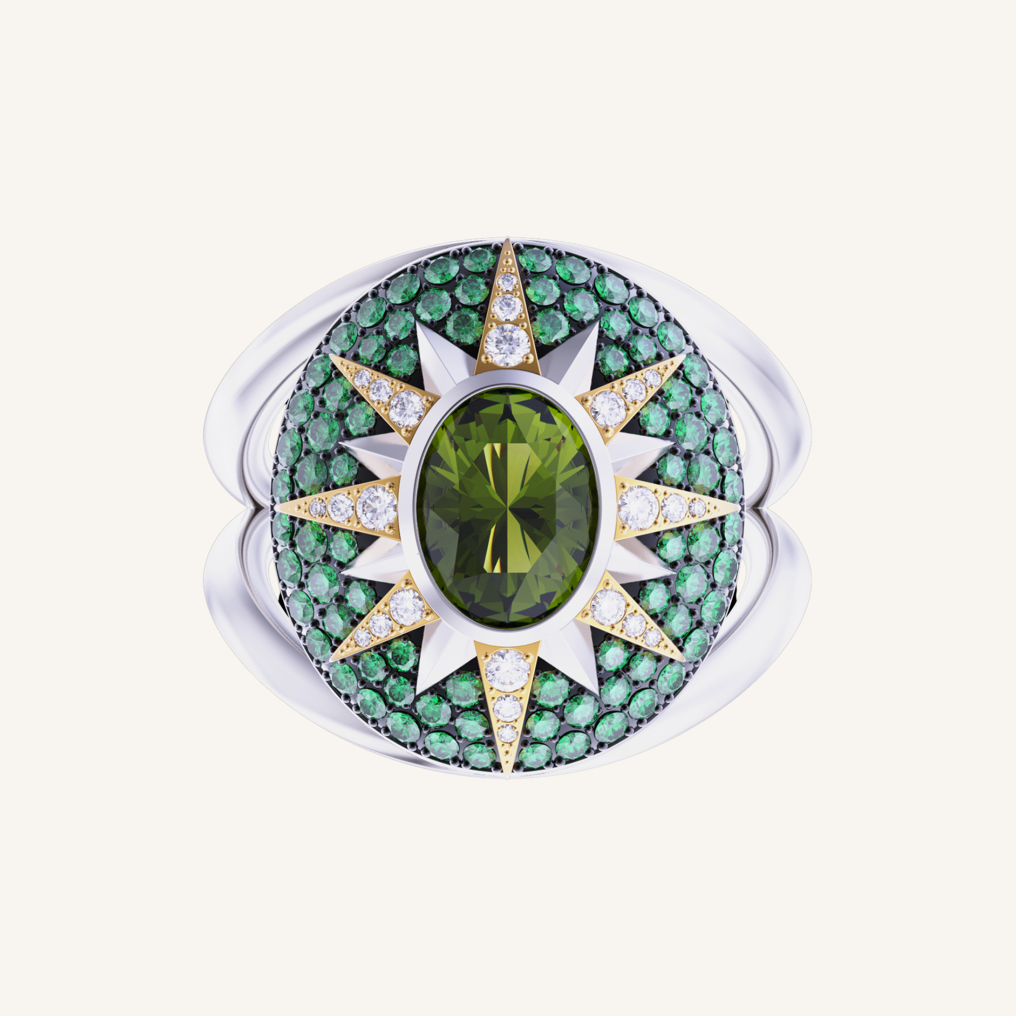 Crush Nova Ring - Green Sapphire & Tsavorites