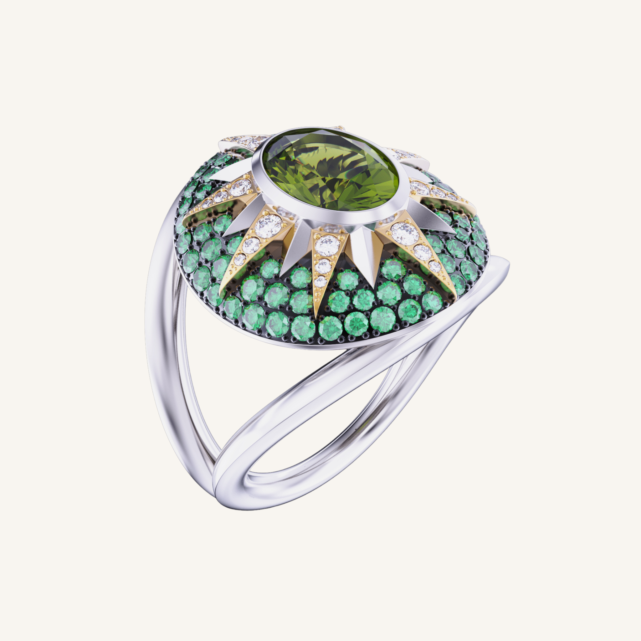 Crush Nova Ring - Green Sapphire & Tsavorites